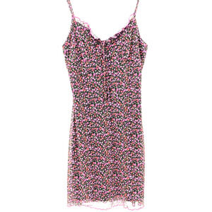 VTG Y2K Black Ditsy Floral Sheer Mesh Babydoll Prairie Boho Baddie Slip Dress MD